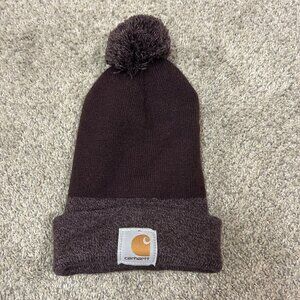 Carhartt Knit‎ Winter Hat Puffball Beanie Purple Kid's Youth Size